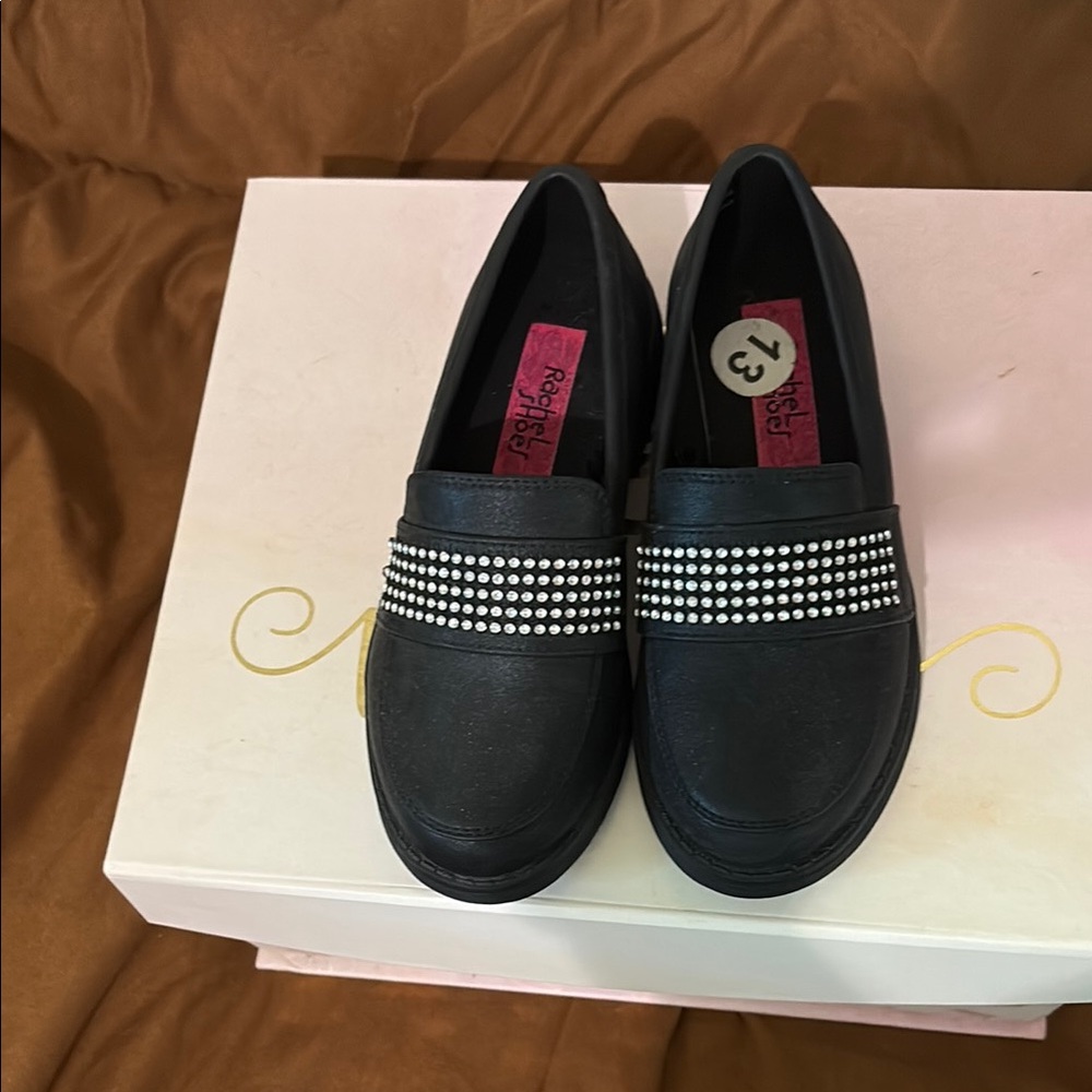 Black Loafers with Rhinestone Detailing